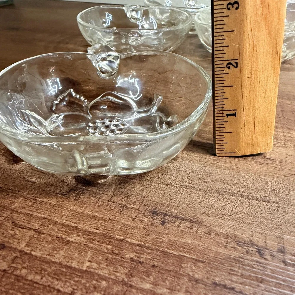 5 VTG Hazel Atlas Apple Blossom Berry Bowls Clear Glass Apple Dessert Bowls
